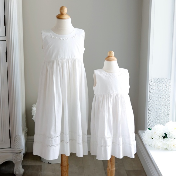 Strasburg Dress White Cotton Ivory Micro Floral Lace Vacation Beach Portrait - Picture 6 of 9